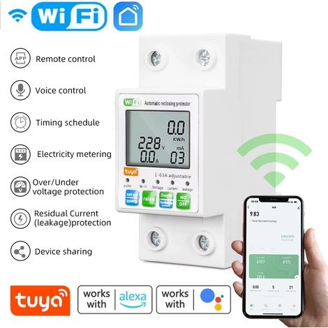 Tuya Contatore di Energia Elettrica Smart WiFi 1-63A con Interruttore e Display