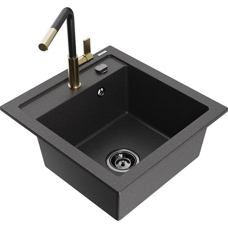 Mexen Vito 1-Becken-Granit-Spüle mit Mischbatterie Flora, Schwarz gesprenkelt - 6503-76-670401-57-B (1/5)