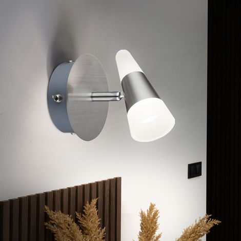Applique, applique, spot mural, spot, veilleuse, spot mobile, métal nickel satiné mat, 1x LED 5W 300Lm blanc chaud, LxHxP 12x14x13 cm (1/5)