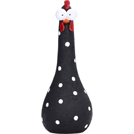 Statue de poulet en résine artisanale, long cou, noire, pour la décoration de jardin. (1/5)