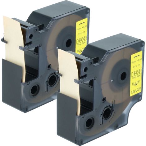 vhbw 2x Label Tape compatible with Tyco T107M  Label Printer 5.5m x 19 mm, Black on Yellow, Vinyl, plastic (1/5)