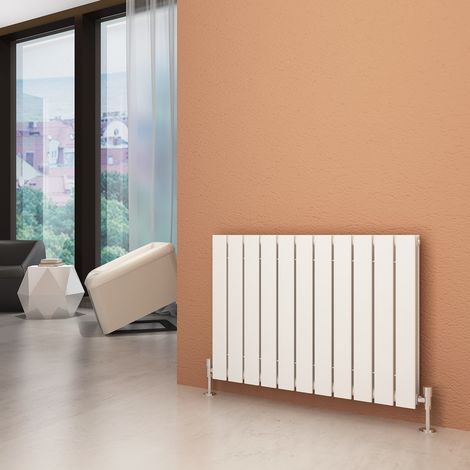 ELEGANT 600x836mm White Designer Radiator Horizontal Flat Panel Double Panel Radiator with Angled Radiator Valves (1/5)