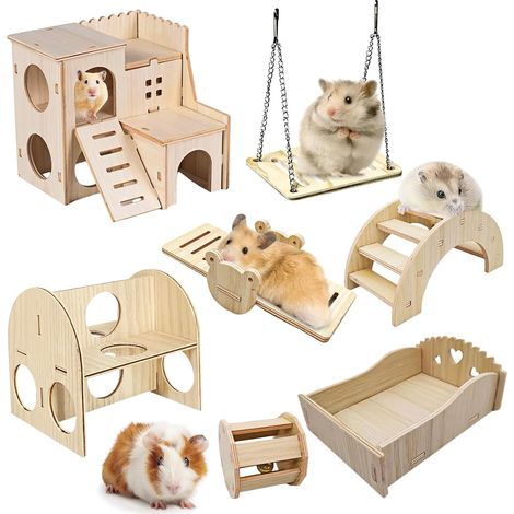 Hamster jouet en bois : 7 pièces bricolage, jouets pour hamsters, accessoires pour cochons d'Inde, souris de course, chinchilla (1/5)