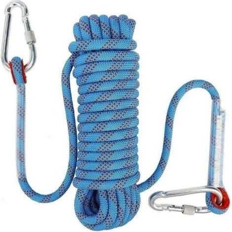 Corde d'escalade statique 10m 10mm - Polyester avec mousqueton de sécurité - Résistante et légère - Pour randonnée, alpinisme et mon (1/4)