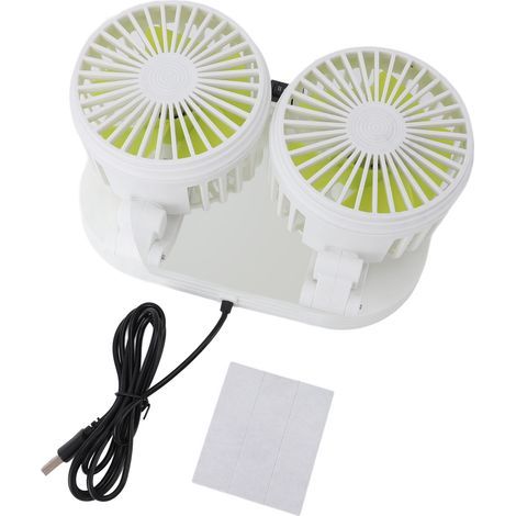 Ventilateur de voiture à double tête, alimenté par USB, pour tableau de bord, blanc. (1/5)