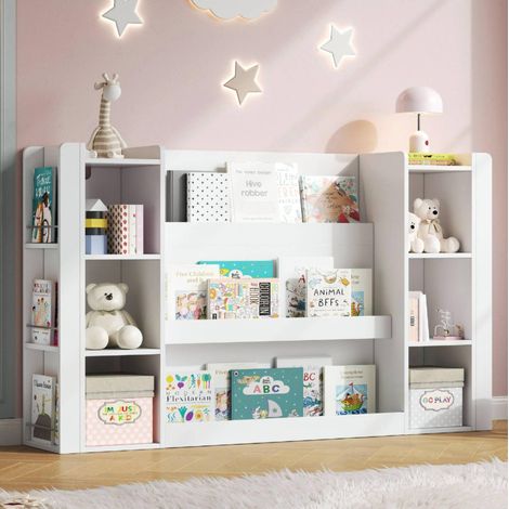 Estantería infantil para libros con almacenamiento, blanca, 140 x 30 x 95 cm HAVRYA (1/5)