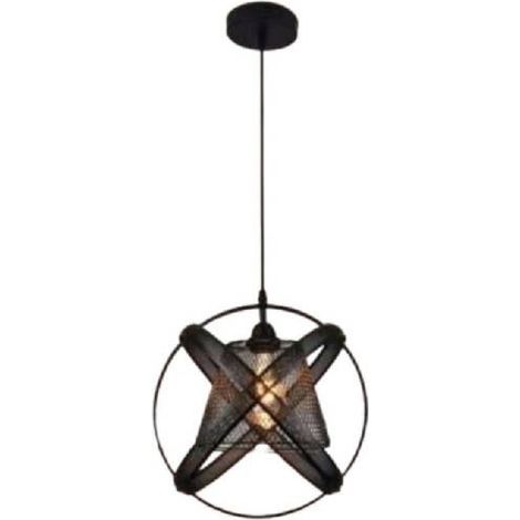 TrAdE Shop Traesio - Lampadario Soffitto Con Paralume 3 Anelli Metallo Traforato Nero Attacco E27 A62 - (1/5)