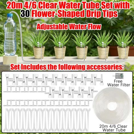 Kit d'irrigation goutte à goutte pour jardin (tuyau de 20 mètres, 30 régulateurs), tuyau de 4/7 mm, micro-goutteurs (1/5)