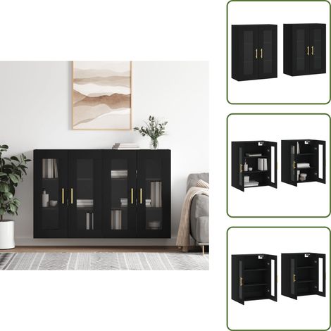 Stauraum - vidaXL Wandschränke 2 Stk. Schwarz Holzwerkstoff - Wandmontage (1/5)
