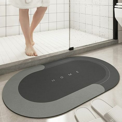 Tapis de bain Ovale Gris Foncé, 45x150cm Tapis de Sol Super Absorbant, Tapis de Salle de Bain à Séchage Rapide, Grand Tapis de Salon Super Absorbant, Fond en Caoutchouc Antidérapant, Facile à Nettoyer (1/5)
