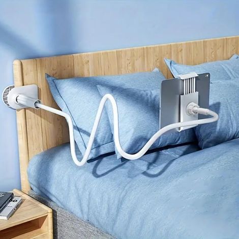 Flexibler Tablet-Ständer mit Gelenkarm und um 360° verstellbarer Klemme, geeignet für Smartphones, Tablets und E-Reader mit einer Bildschirmdiagonale von 7,9 bis 10 Zoll. Flexibler Ständer (weiß). (1/5)