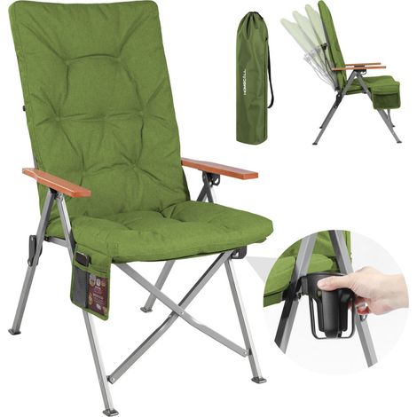 Homecall Campingstuhl Faltbar Hochlehner Luxus Klappstuhl mit 4,5cm Dicke Gepolstert, (150kg Belastbar mit 4 Positionen Verstellbar Angelstuhl, 1 St), für Garten Balkon Wohnmobil (grün)