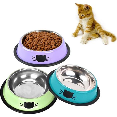 Ensemble de 3 gamelles colorées en acier inoxydable pour chat, gamelles antidérapantes pour l'eau et l'alimentation des chiots. (1/5)