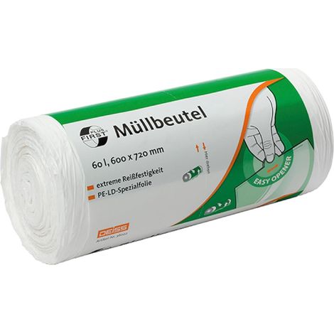 Deiss First 36022 Lot de 50 sacs poubelle de 60 litres Blanc 600 x 720 mm (1/5)