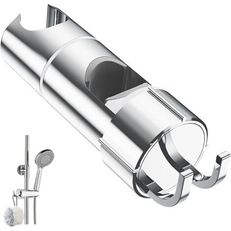 1 verstellbarer Brausehalter mit 2 Haken für 20,5–23,5 mm Duschköpfe, universeller Duschkopfhalter für 18–25 mm Stange, verchromte Handbrausehalterung FLITI