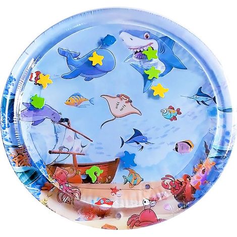 Style requin rond de 100 cm, tapis gonflable pour bébé, tapis de jeu d'eau, jouets sensoriels pour nourrissons de 3 à 24 mois, cadeau pour nouveau-nés, garçons et filles (1/3)