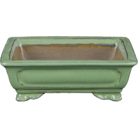 Vaso per bonsai rettangolare in gres smaltato verde 13x10x3,5 cm - YP20