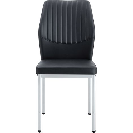 Set di 4 sedie da pranzo in PU nero con gambe in metallo argentato, stile moderno (1/5)