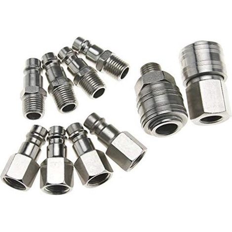 Set di 10 raccordi per aria compressa con attacchi per tubo flessibile da 1/4" BSP per compressori (1/5)