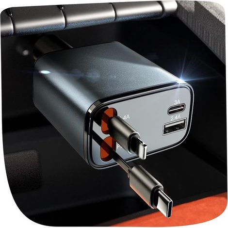 Caricabatterie da auto retrattile da 69 W con connettore USB-C per accendisigari (1/5)