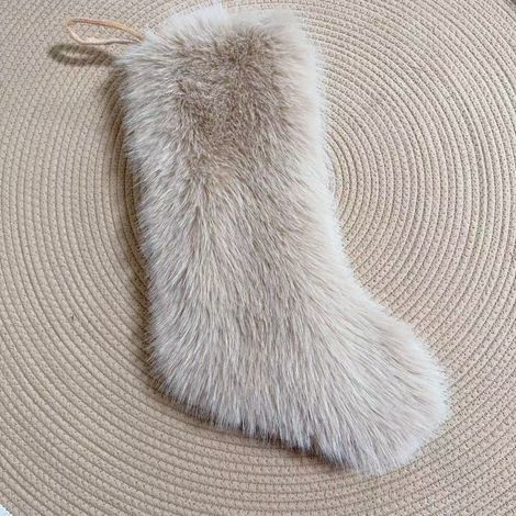 Chaussette De Noël En Fourrure Synthétique - Pour Cheminée Porte Mur - Gris Clair - 1 Pièce (1/5)
