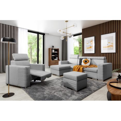 Ecksofa inkl. Hocker und Sessel CANTON Stoff Liverpool Aschgrau Ottomane Links (1/4)