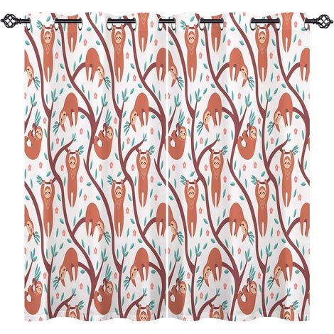 Rideau Occultant Mignon Jungle Animaux Paresseux Rideau Thermique Isolant Tenture Opaque à Oeillets Draperies Intérieurs pour Maison Chambre Salon 2 Panneaux L 77 x H 160 cm - 77L X 160H cm (2 Panneau (1/5)