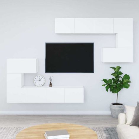 vidaXL Meuble TV mural Blanc Bois d'ingénierie (1/5)