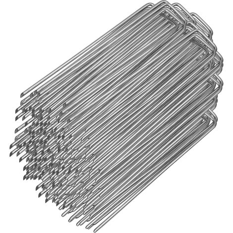 Lot de 400 Piquets d'ancrage, Acier galvanisé, Pointes acérées, Pour toile anti-mauvaises herbes (1/5)