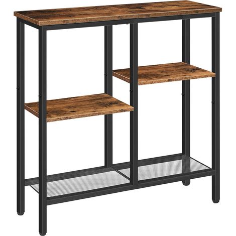 Console Table, Narrow Console Table, Slim Sofa Table with 4-Tier Storage Shelves, Industrial Hallway Table with Metal Mesh Shelf, for Hallway, Entryway, Living Room, Rustic Brown EBF79XG01, HOOBRO