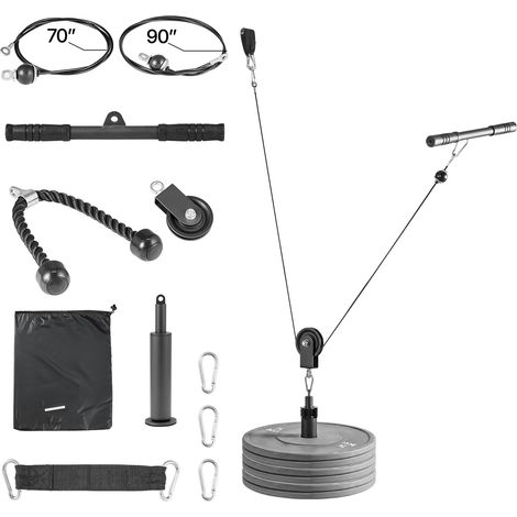 Mophorn Sistema a Carrucola da Soffitto per Lat Pulldown, Pulley da Palestra con 2 Cavi in Acciaio, Barra Corta e Maniglia, Attrezzo a Cavi per Allenamento di Bicipiti e Schiena, Capacità di 127 kg (1/5)