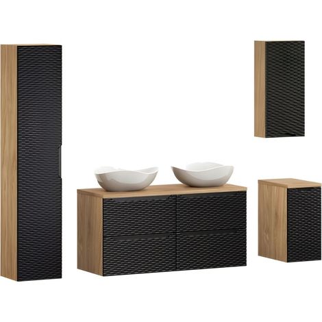 Set da bagno YOKA nero: mobili sotto lavabo + piano per lavabo + 2 lavabi + 2 mobili e 1 colonna di stoccaggio