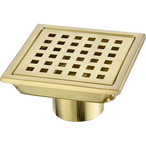Caniveau de douche carré de 11 cm avec grille amovible, en acier inoxydable SUS 304, finition or brossé (1/5)
