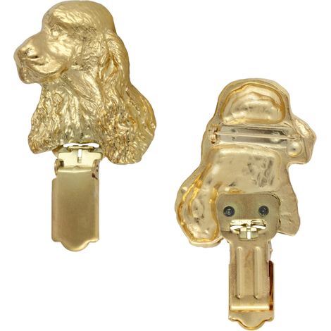 Cocker Spaniel Inglés - broche con clip, soporte para número de salida chapado en oro, regalo para una exposición canina de Art-Dog (1/5)