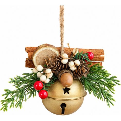 Décorations de Noël : cloches suspendues, bois de cerf, nœuds, pommes de pin, pendentifs assortis, cloche en pin doré (1/5)