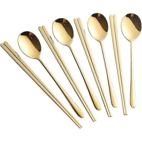 Juego de palillos y cuchara, 4 colores, reutilizables, de metal, acero inoxidable, estilo coreano. Regalo de Navidad. (1/5)