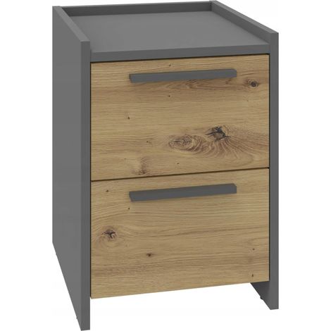 Tavolino da comodino ALTIVO 2SW, rovere artigianale antracite, 2 cassetti alti, tavolo