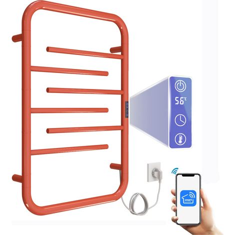 Radiador Toallero Eléctrico Wifi Baño con 6 Barras - 3 Brazos de Rotación,80W Inteligente Calentador de Toallas Pared 750500mm, Secador de Toallas con Temporizador y Termostatos,Bajo Consumo, Naranja (1/5)