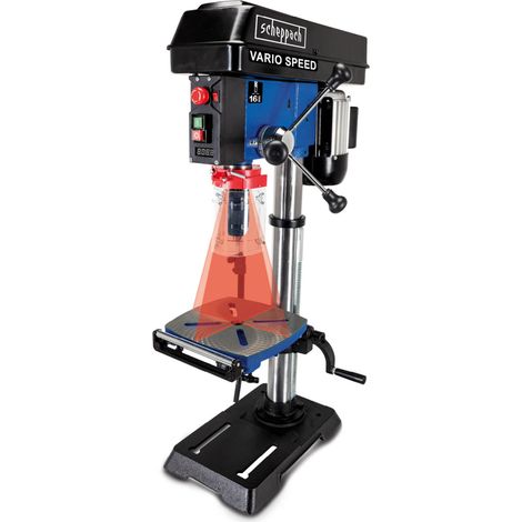 Scheppach Perceuse à colonne professionnelle DP18Vario - 550 W - Construction en fonte - Réglage de la vitesse en continu - Mandrin 16mm, laser, LED, extension de table inclus (1/5)