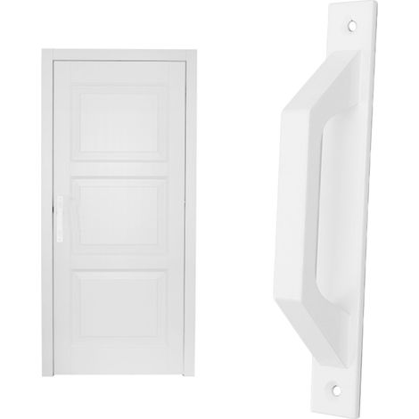 Poignée de porte coulissante robuste pour grange, style américain, facile à installer, grande poignée de porte en bois, montage en surface, 9713-200 blanc. (1/5)