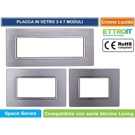 Placca compatibile Bticino Livinglight 3 moduli alluminio colore argento lucido satinato (1/4)