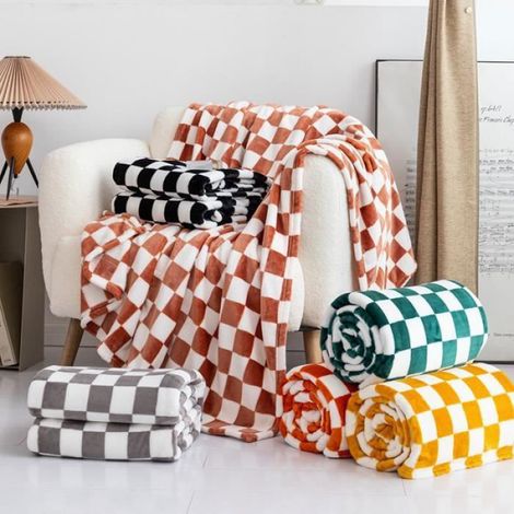 Couverture carreaux noir quadrill pour enfants, garons, filles, cadeau d'anniversaire pour lit, canap, couverture douce (1/3)