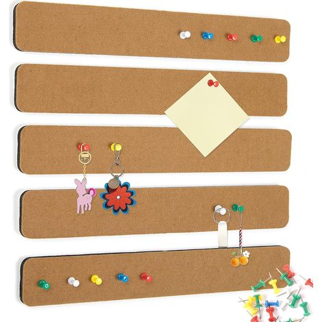 Set di 5 bacheche in feltro perforato, adesivi in sughero, per appunti, foto e programmi, 33 x 5 x 0,9 cm - Marrone (1/4)