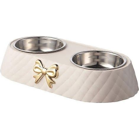 Filiyano-Gamelle pour chat Rosette, base en PP, gamelle pour chien en acier inoxydable double, accessoires pour animaux de compagnie, gamelle blanche (1/5)