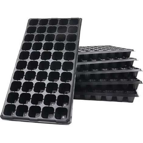 50 bandejas delgadas para semilleros con cúpula y base para invernadero - Mini propagación para el cultivo de semillas (Negro/6 piezas) (1/5)