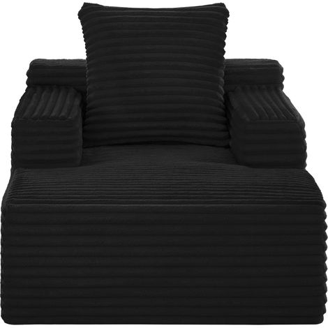 Chaise longue une place large en velours côtelé, mousse haute densité et ressorts ensachés. Sans assemblage, gain de place, charge max 80 kg, pour salon et chambre. (1/5)