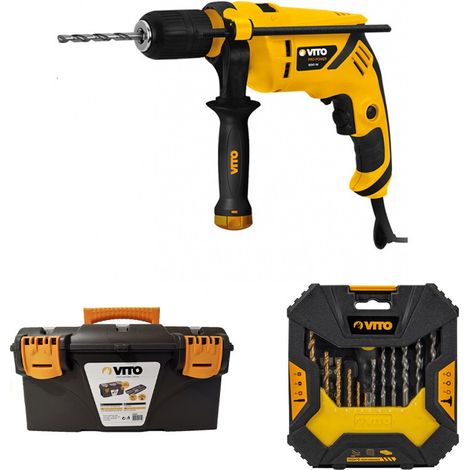 Perceuse à percussion 600W + Coffret à outils 50 pièces + Boîte à outils VITO