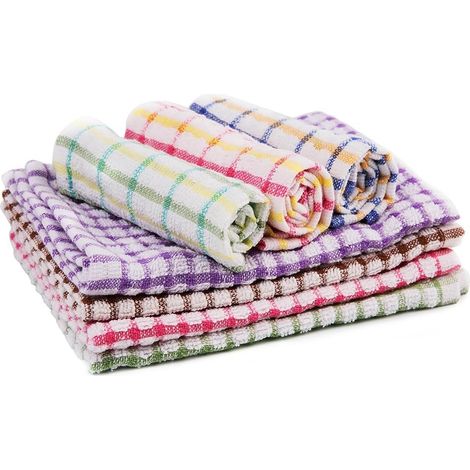 Serviette De Cuisine - Torchon En Coton 100 % - Motif Quadrillé - Réutilisable - Pour Essuyage Mains Et Surfaces - Lot De 7