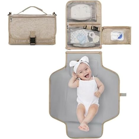 Matelas à langer et sac de voyage pour changer de couches, tapis à langer pliable imperméable pour bébé, tapis à langer portable, tapis à langer pliable, matelas à langer compact pour bébé (1/3)