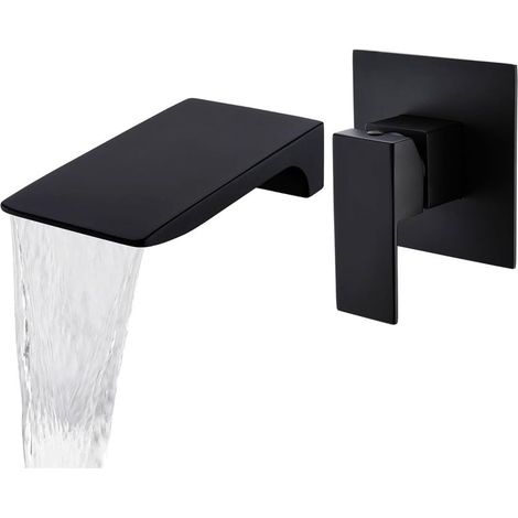 Robinet Mitigeur Mural Lavabo Cascade Noir En Laiton,Robinet cascade ,Robinets d'eau chaude et froide (1/5)